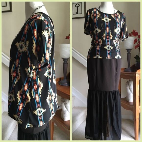 Final Price | Black Aztec Print Print V-Back Plus Top - Picture 3 of 5